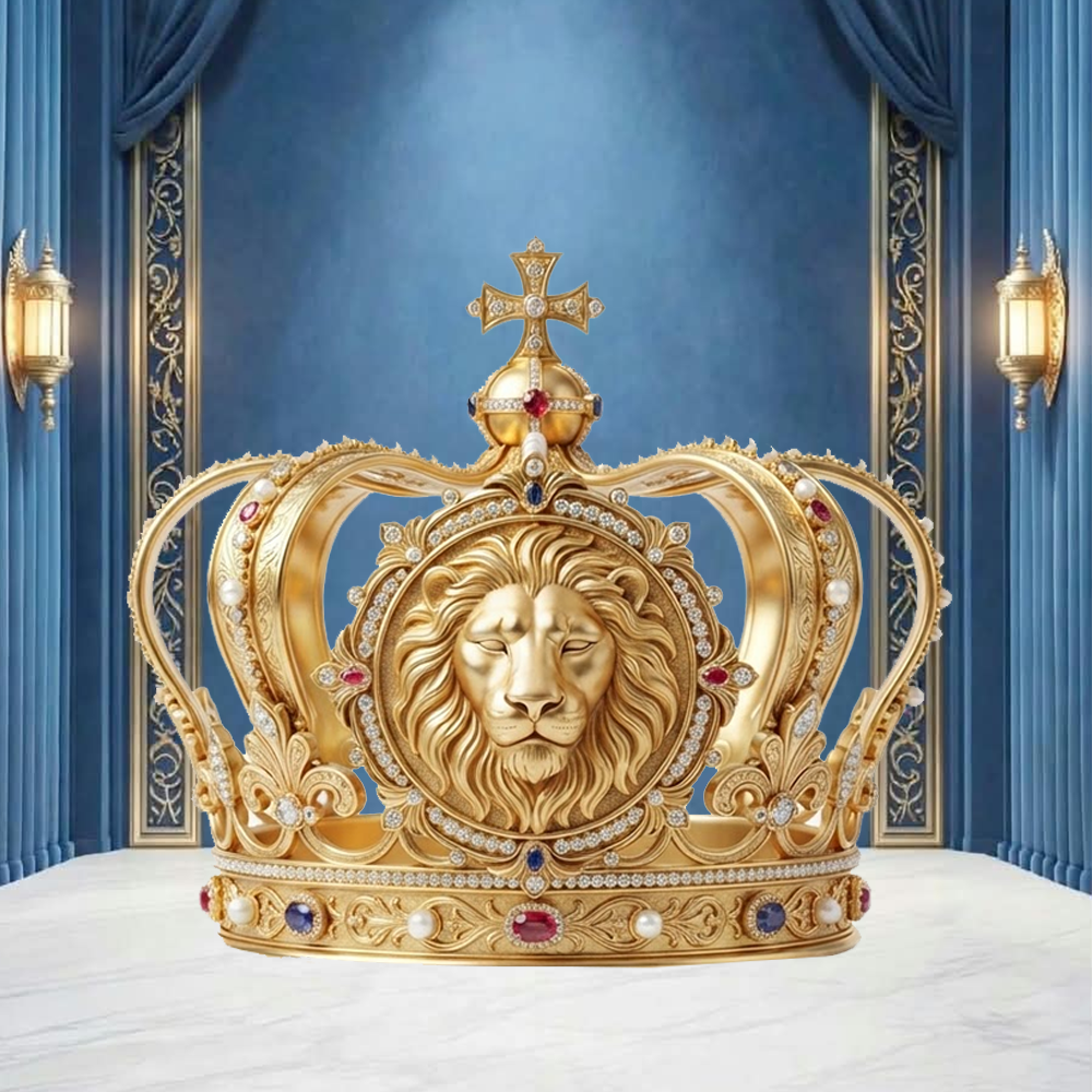 Coroa de Ouro Majestosa Com Símbolo Leão de Judá. Em Breve,