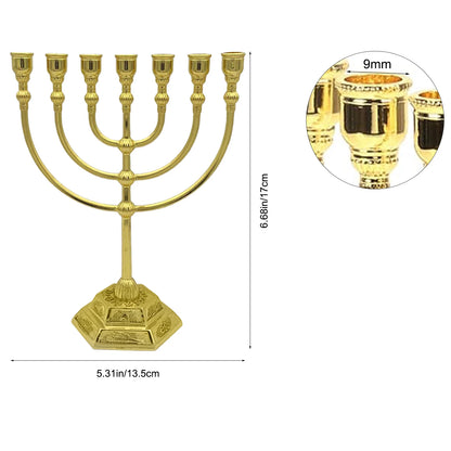 Menorá de 7 Braços – Estilo Templo de Jerusalém e 12 Tribos de Israel – Altura de 6,68/5,11 polegadas – Suporte de Vela Estilo Antigo para Hanukkah