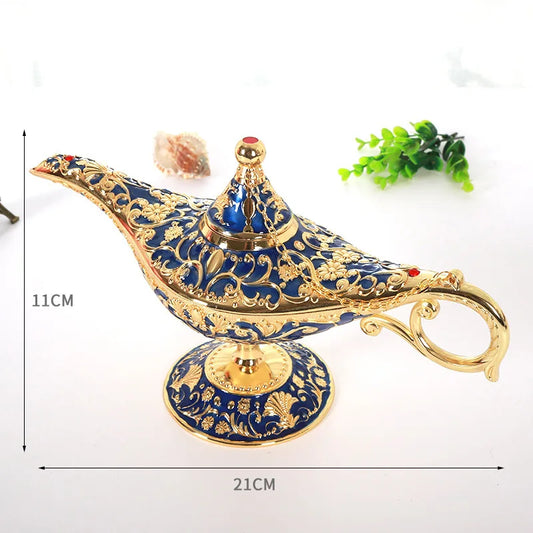 Lâmpada mágica de gênio grande e colorida em metal, estilo retrô, com óleo, queimador de incenso e muito mais. Ideal para decoração de casa, coleção e lembrancinha.