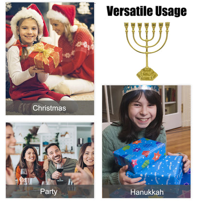 Menorá de 7 Braços – Estilo Templo de Jerusalém e 12 Tribos de Israel – Altura de 6,68/5,11 polegadas – Suporte de Vela Estilo Antigo para Hanukkah