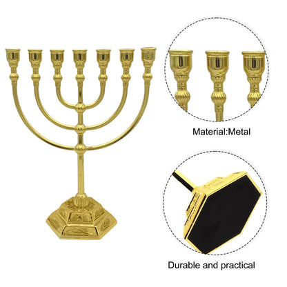 Menorá de 7 Braços – Estilo Templo de Jerusalém e 12 Tribos de Israel – Altura de 6,68/5,11 polegadas – Suporte de Vela Estilo Antigo para Hanukkah