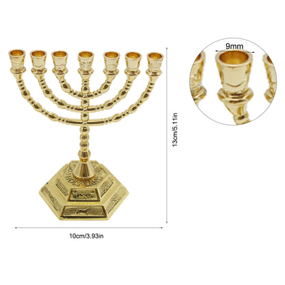Menorá de 7 Braços – Estilo Templo de Jerusalém e 12 Tribos de Israel – Altura de 6,68/5,11 polegadas – Suporte de Vela Estilo Antigo para Hanukkah