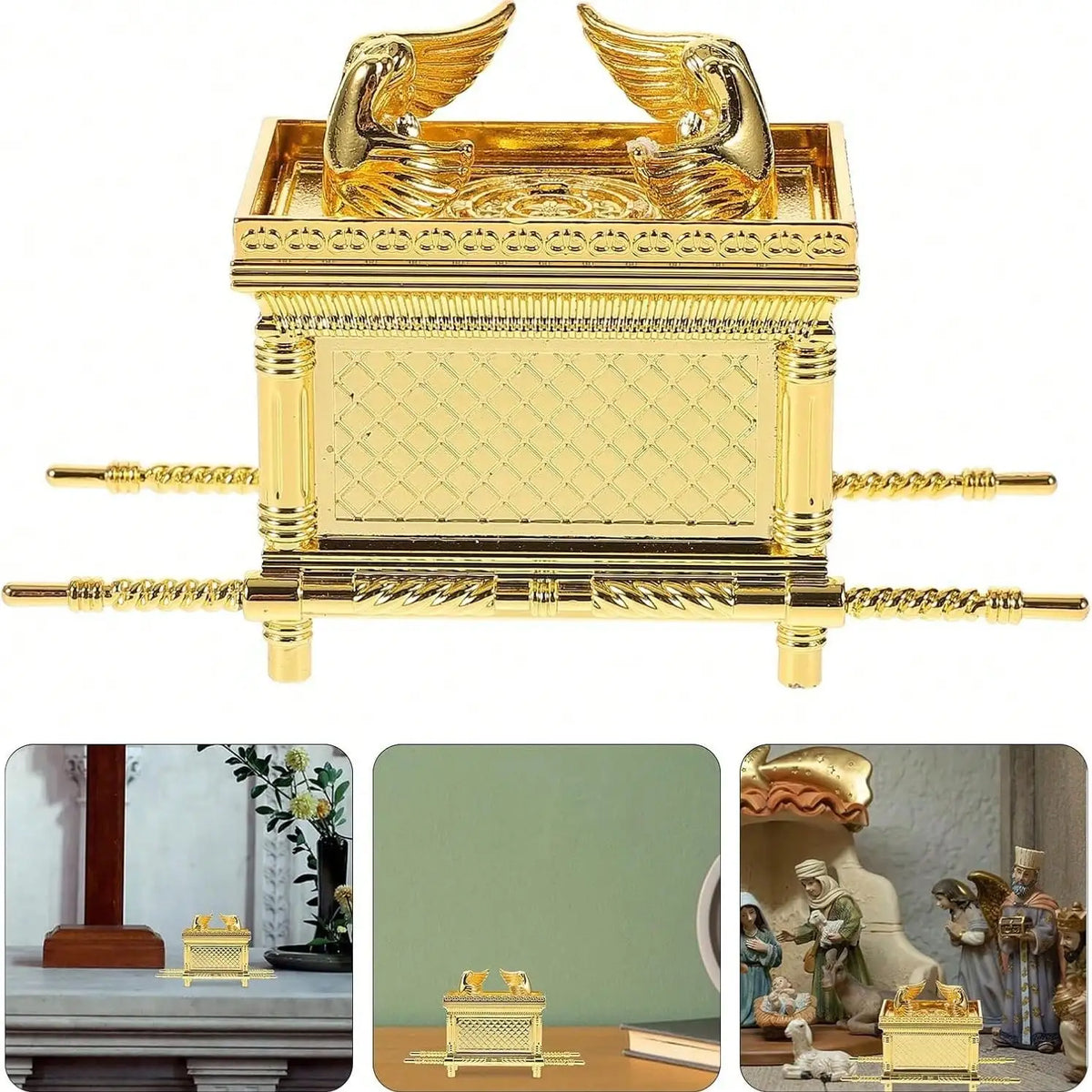 Réplica de Modelo Histórico da Arca da Aliança – Estatueta Decorativa Banhada a Ouro com Design do Antigo Egito