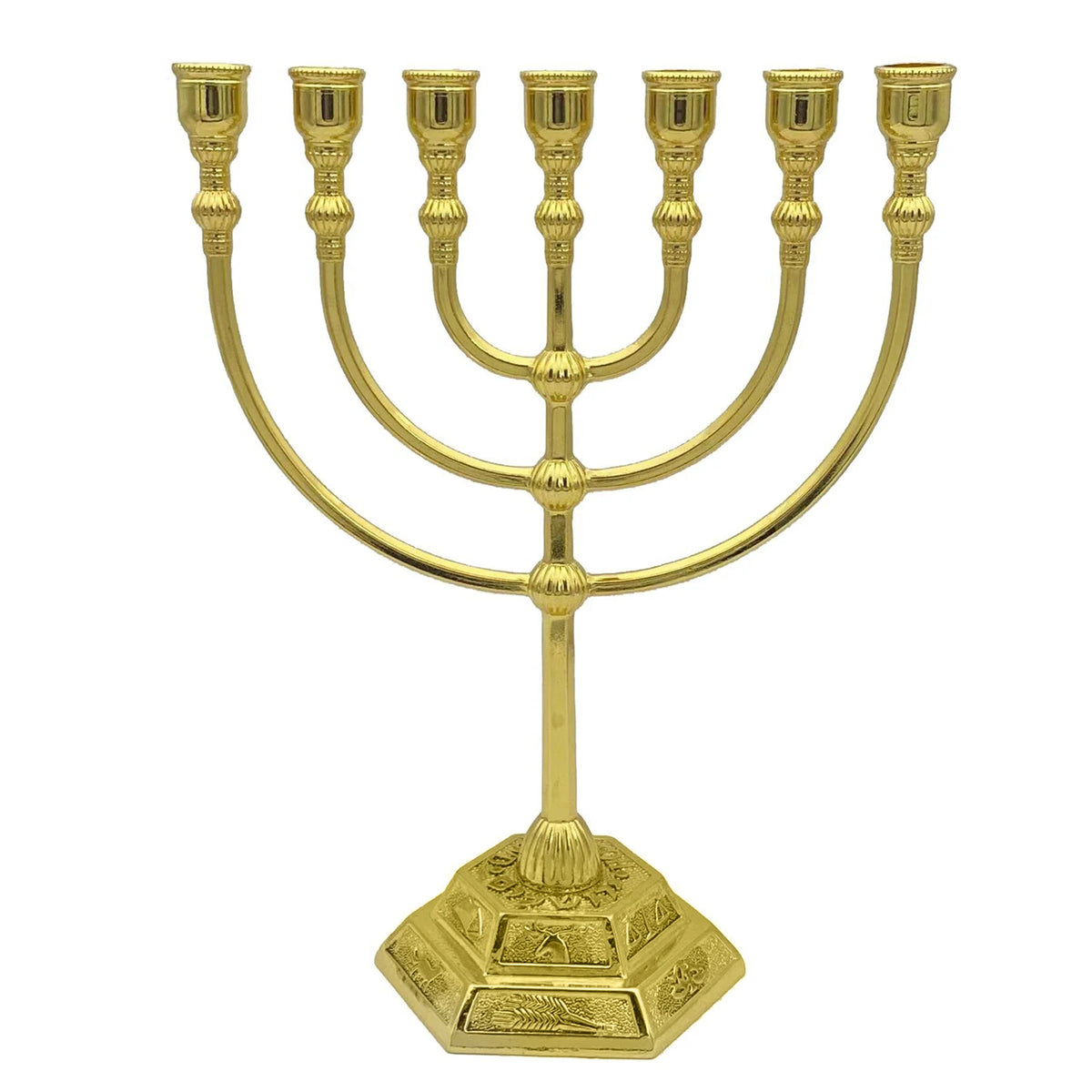 Menorá de 7 Braços – Estilo Templo de Jerusalém e 12 Tribos de Israel – Altura de 6,68/5,11 polegadas – Suporte de Vela Estilo Antigo para Hanukkah