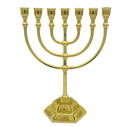 Menorá de 7 Braços – Estilo Templo de Jerusalém e 12 Tribos de Israel – Altura de 6,68/5,11 polegadas – Suporte de Vela Estilo Antigo para Hanukkah